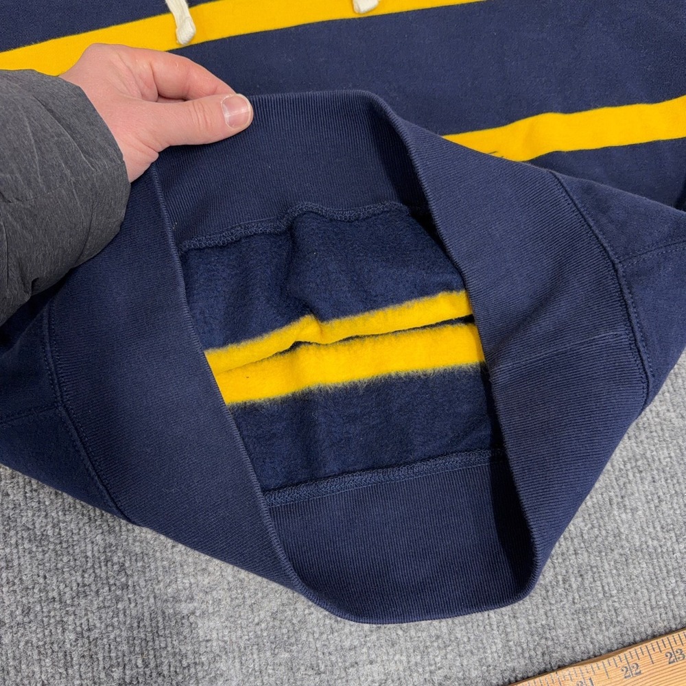 Polo Ralph Lauren Hoodie Mens M Rugby Striped Navy Yellow Pony Preppy Thermal‎ - Picture 7 of 10